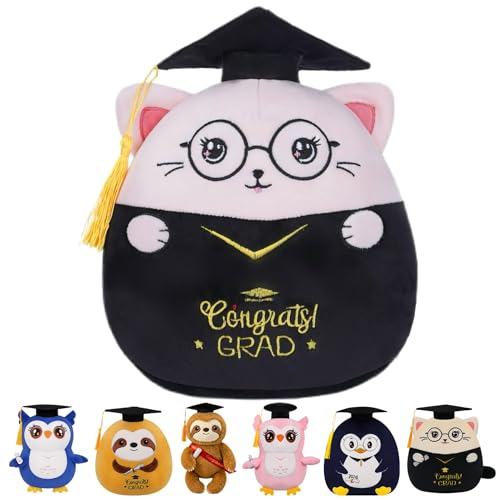 NIUBEHOHO Graduation Plush Cat Stuffed Animal - Pink Cat Stuffed Animals with Graduation Cap Gown Perfect Graduation Gifts 2026 Grad for Girl Boy Men Women 8 Inch