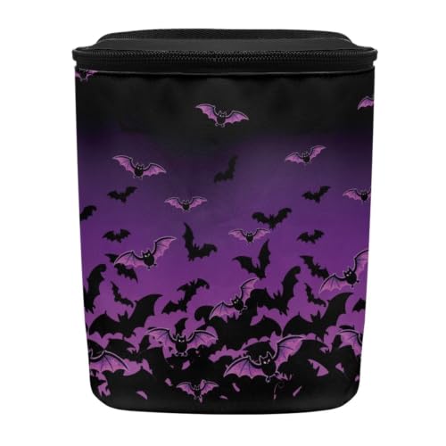 Image of Talayituse Purple Black Bat Print Car Trash Can Portable Auto Garbage Bin Multifunctional Vehicle Interior Accessories with Adjustable Straps Universal Fit Truck SUV Sedan Halloween Decor