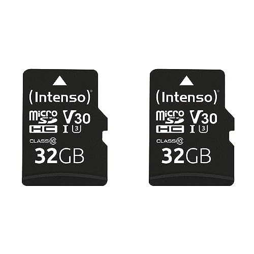 Intenso Professional microSDHC 32GB Class 10 UHS-I, U3, V30 Speicherkarte inkl. SD-Adapter (bis zu 100 MB/s), schwarz (Packung mit 2)