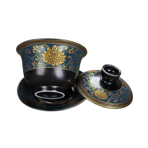 SHINEOFI Taza de Té Sopera Clásica de Porcelana con Tapa y Bandeja Diseño Tradicional Artesanal para Preparar Té para Hogar SHINEOFI Taza de Té Sopera Clásica de Porcelana con Tapa y Bandeja Diseño Tradicional Artesanal para Preparar Té para Hogar