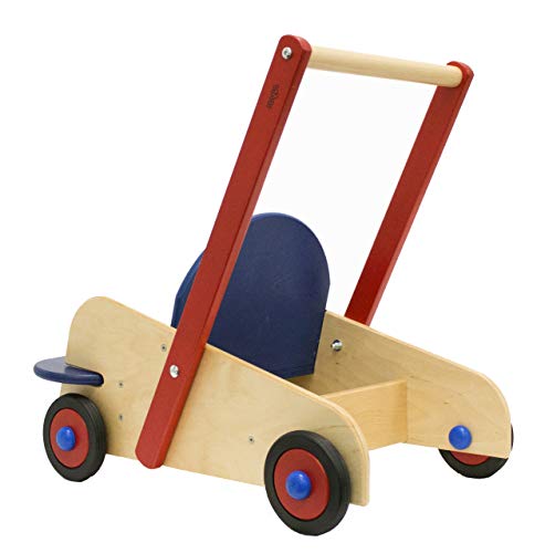 HABA 1646 - Lauflernwagen, Lauflernhilfe aus Holz mit Sitz und viel Platz zum Transportieren von Spielsachen, Holzwagen mit Bremse und bodenschonenden Gummireifen, ab 10 Monaten