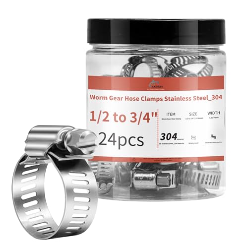 24 Pack 1/2\'\' - 3/4\'\' Worm Gear Hose Clamps, Adjustable Range 13-19mm 304 Stainless Steel Fuel Line Hose Clamps for Pipe, Plumbing, Automotive And Mechanical Application