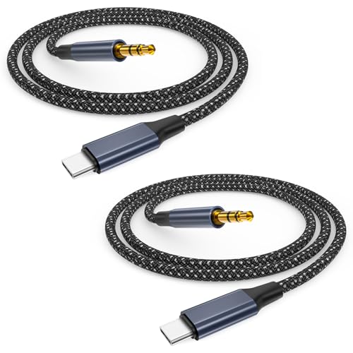 2Pack Cable Auxiliar Adaptador Jack a USB C 1M, Cable Jack a USB C Nylon cable Aux Adaptador jack 3.5mm cable Auxiliar Coche Tipo C para iPhone 17 16 15,iPad Pro,Samsung Galaxy S25/S24/S23/S22,Pixel