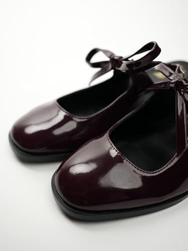 Image of Theater Women Fling Patent Bow Slip-On Flats | Square-Toe Pull-On Ballerinas with Elegant Bow Detail | Stylish, Comfortable & Easy-Wear Footwear for Work, Outings & Special Occasions