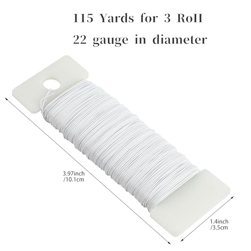 CCINEE 22 Guage White Floral Wire,3 Rolls 115 Yard White Florist Paddle Wires for Flower Arrangment, Christmas Wreath Making Garland Decoration Supply