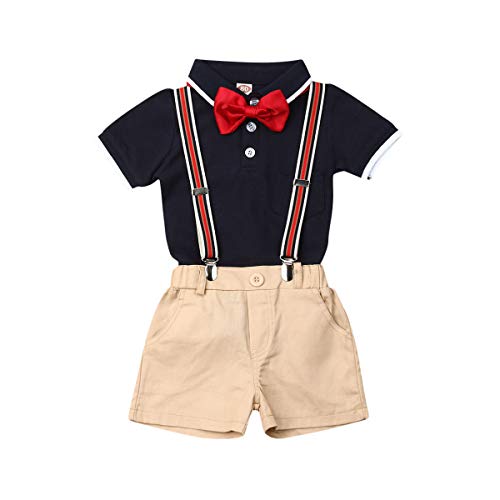 Ensemble de baptême d'été pour bébés garçons Ensemble d'été 3 pièces T-shirt à manches courtes + cravate + bretelles courtes Ensemble de mariage pour garçons Ensemble de fête1-7 ans Cover
