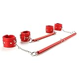 2pcs Red Adjustable Spreader Bar Set with 4 Adjustable Fur Red Straps Sports Training Fitness Gear Home Indoor Gyms with Fur Flocking Storage Bag