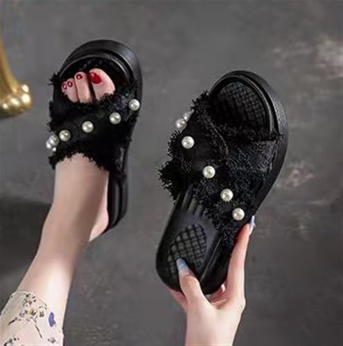 Platform Slides Sandals For Womens Simple Pearl Embellished Slip-on Peep Toe Backless Beach Party Slipper2