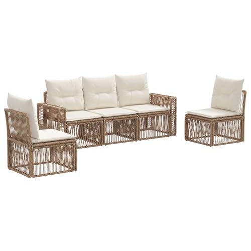 vidaXL Conjunto de sofás de jardín 5 pcs Beige y Blanco Crema, Sofá de jardín Moderno, Asientos al Aire Libre, Resistente al Clima, diseño Modular, Muebles de ratán para Patio