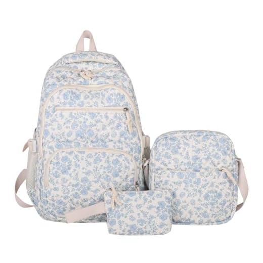 Cohawk Floral Print Backpack for Women Coquette Aesthetic Cotton Rucksack 3-Piece Backpack With Floral Pattern