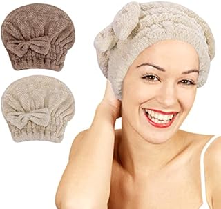 Unaone 2 Pack Microfiber Hair Drying Towels, Super Absorbent Turban Hair Towel Cap, Quick Dry Head Wrap With Bow-Knot Shower Cap For Curly, Long, Thick Hair & Wet Hair (Coffee & Brown)