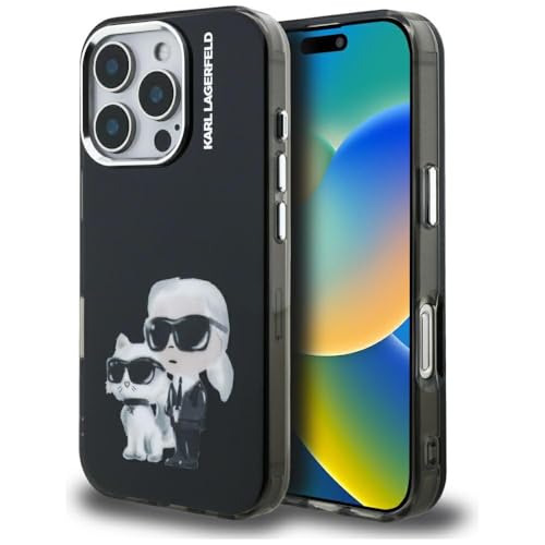 CG MOBILE Karl Lagerfeld IML Aquarelle Karl & Choupette & Logo Coque pour iPhone 16 Pro (noir)