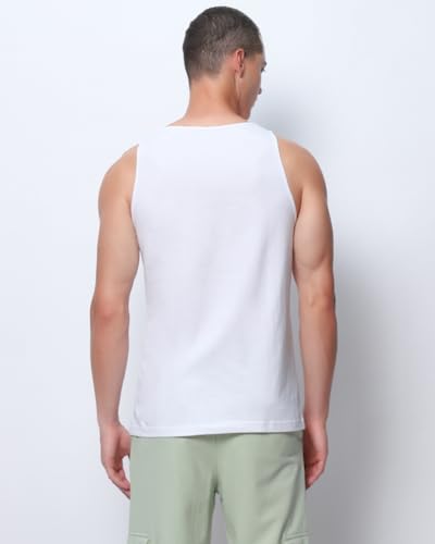 Image of Bewakoof Men's Solid Regular Fit Sleeveless Round Neck Cotton Vest