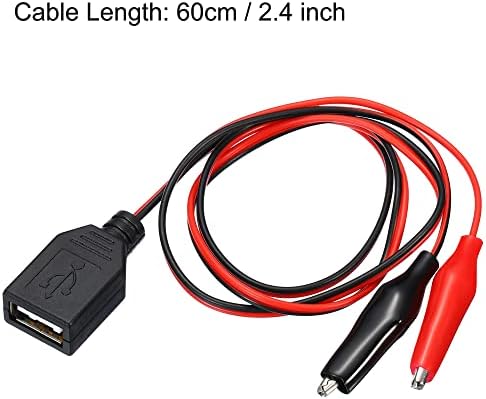 sourcing map Crocodile Clamps Test Wire, USB Female to Alligator Clips 60cm for Charge Testing Circuit Adapter Black Red