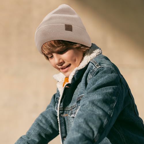 Image of ACTLATI Kids Merino Wool Beanie Hat Winter Boys Girls Knit Beanies Caps Unisex Fleeced Cuffed Skull Caps 7-14 Years