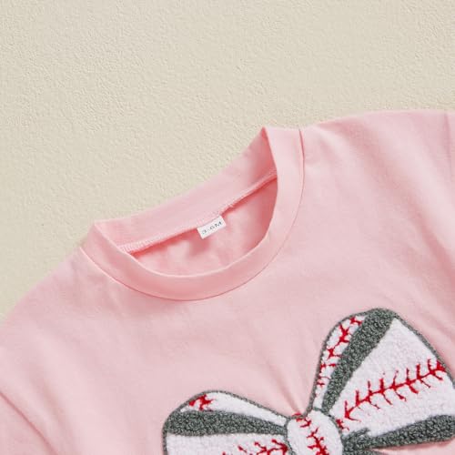 Newborn Summer Outfit Baby Girl Baseball Bow Embroidery Bubble Romper Short Sleeve One Piece Bodysuit4