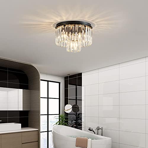 AGV LIGHTING CL006 Crystal Ceiling Light Fixture, D12 x H8, E12 Base 3-Lights, Black Finish - 5
