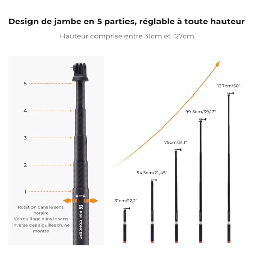 Selfie stick carbone rigide 127cm pour caméras DJI Osmo Action 5Pro - 3