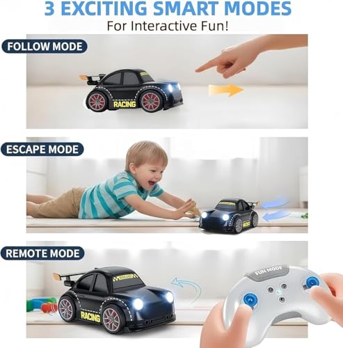 Image of Mini RC Intelligent Sensor Stunt Car Toy for Kids 3-8 | 4 Smart Modes: Follow Object, Chase, and remote control car, Rechargeable Cartoon Car with Music & Bright LED Light | Best Birthday Gift for Kid