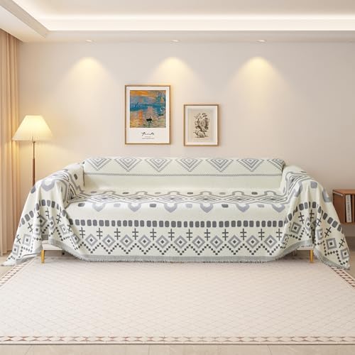 VanderHOME Funda de Sofá de Chenilla Suave, Manta Sofa Bohemia, Colcha Sofa, Colcha Multiusos para Sofas,Cubre Sofas con Borlas Decorativas para Sofás, Sillas y Camas 180 * 150cm-Gris
