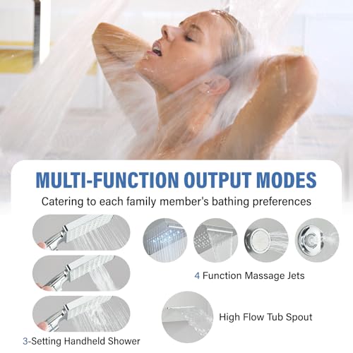 Image of FUZ Shower Panel Tower System, Stainless Steel 6 IN 1 Shower Panel System with LED Fancy Rain Shower Head and Handheld, Adujstable Rainfall Massage Body Jets and Tub Spout, Brushed Nickel Shower Tower