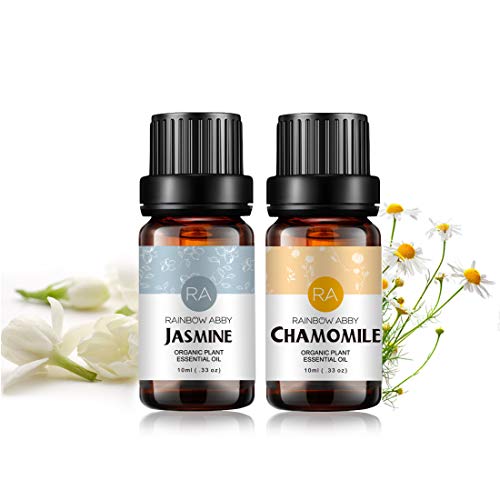 Jasmine Chamomile Essential Oil Set Aromatherapy 100% Pure Organic Oils for Diffuser, Massage, Skin- 2 x 10ml