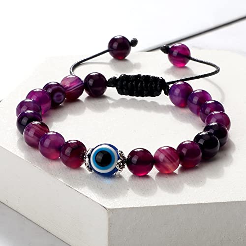 Pulseras de ojo de tigre natural ajustables de 8 mm para mujer, pack de 6 unidades