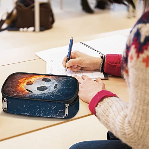 Image of Pardick Soccer Big Capacity Pencil Pen Case Flame Soccer Large Pencil Pouch with Zipper Compartments Pencil Bag for Boys Girls Adults Student Office School Supplies