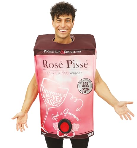 P'TIT CLOWN - 23778 - Costume Cubis - Déguisement Cubi de Vin - Déguisement Bouteille de Vin Adulte - Carnaval, Fêtes Costumées, Fêtes du Vin, EVG, EVJF, Halloween - Rose - Taille Unique