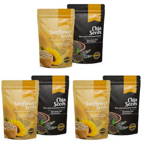 Image of Purevitr Sunflower Seeds & Chia Seeds Combo | 400g (200g Each) | Nutrient-Rich Superfood | High in Protein, Fiber & Omega-3 | Raw & Natural (Pack of 3)