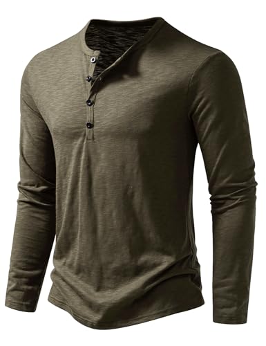 Men's Casual Front Placket Basic Long Sleeve Henley Shirt Muscle Workout Athletic Tee Tops2