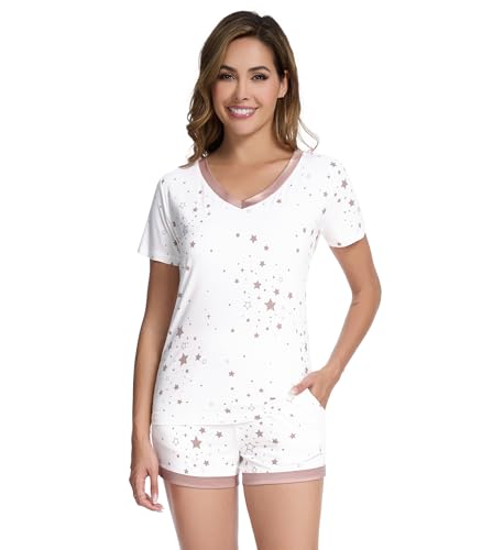 Image of WiWi Viscose from Bamboo Pajamas Set for Women Super Soft Short Sleeve Cooling Summer Plus Size Pjs Sets Sleepwear S-4X