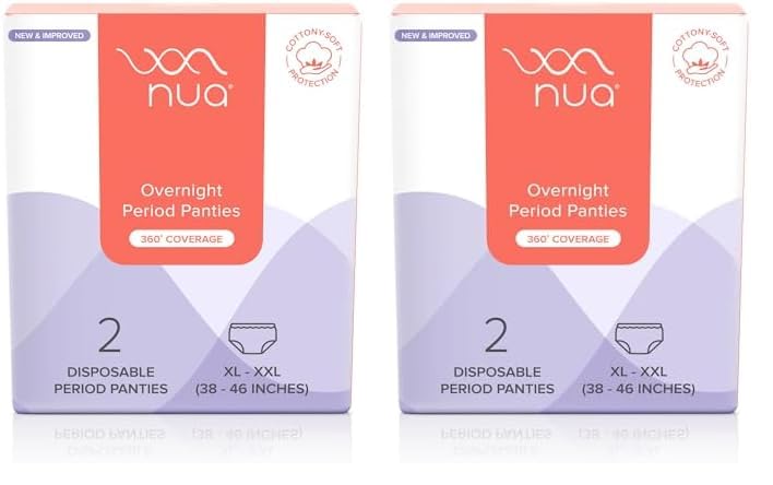 Image of Nua Overnight Disposable Period Panties | Trial Pack of 4 | (XL-XXL) | Heavy Flow Absorbency | Leakproof Protection | Discreet & Secure | Breathable | No Rashes | No Discomfort