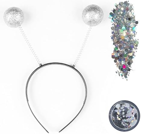 FEESHOW Dames Alien kostuum Space Girl hoofdband glanzende metallic body set Space Travel heelal carnaval kostuum disco party danskostuum, Zilver_a, S