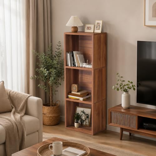 Image of 3 Cube Storage Organizer Wooden Bookshelf, 3 Cube Shelf Bookcase, Small Bookshelf Storage Organizer, 3 Cube Storage Shelf for Bedroom, Small Bookshelf for Living Room and Office (Brown, 3)