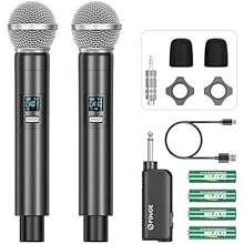 Lightweight and Portable: Made of metal spray paint and ABS plastic, this wireless microphone is lightweight, durable and easy to carry. The receiver is equipped with a rechargeable battery, which only takes 2.5 hours to charge and can work continuou...