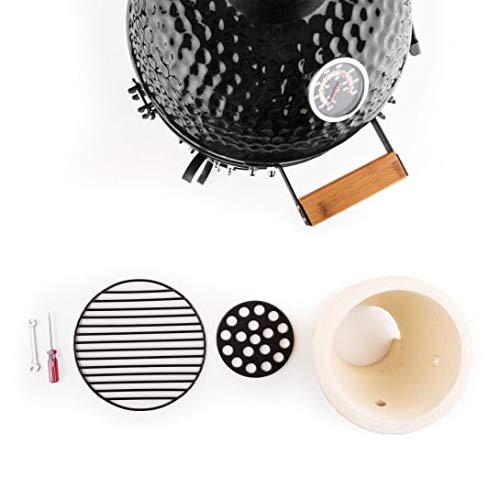 Klarstein Princesize Barbecue Kamado - Barbecue con Griglia in Ceramica da 2 cm, Funzione Affumicatore e Fuoco Lento, Temperatura da 5° a 425°C, 11", Termometro, Ed. 22, Nero
