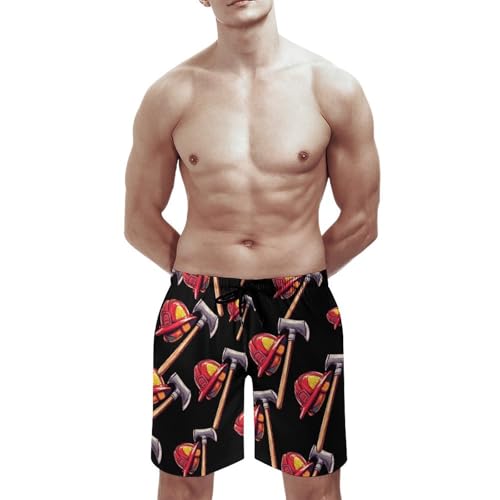 Firefighter Fireman Firefighting Men's Swim Trunks Quick Dry Board Shorts Hawaiian Beach Shorts With Pocket3