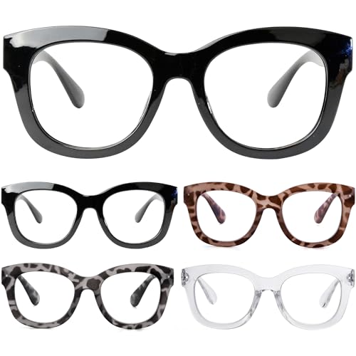 Image of Eyekepper 5 Pack Oversized Reading Glasses - Retro Readers for Women Include 2 Pairs Black +0.50
