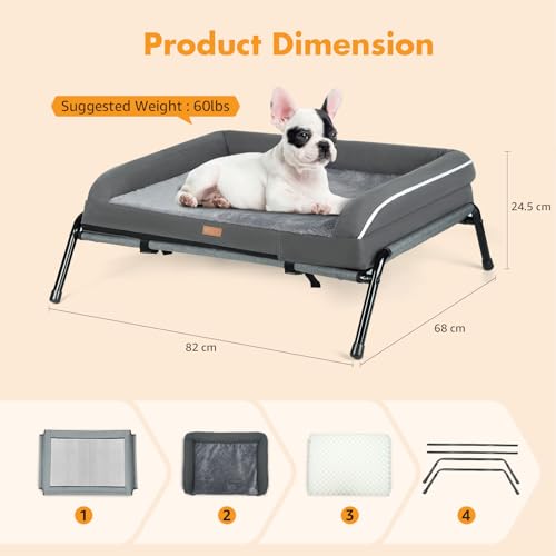 Lekespring Orthopädisches Hundebett Mittelgroße Hunde, 2-in-1 Hundebett Outdoor Kleine Hunde, Hundesofa mit Eierförmiger Kistenschaum, Waschbar Flauschig Dog Bed Hundematratze, Grau(S)