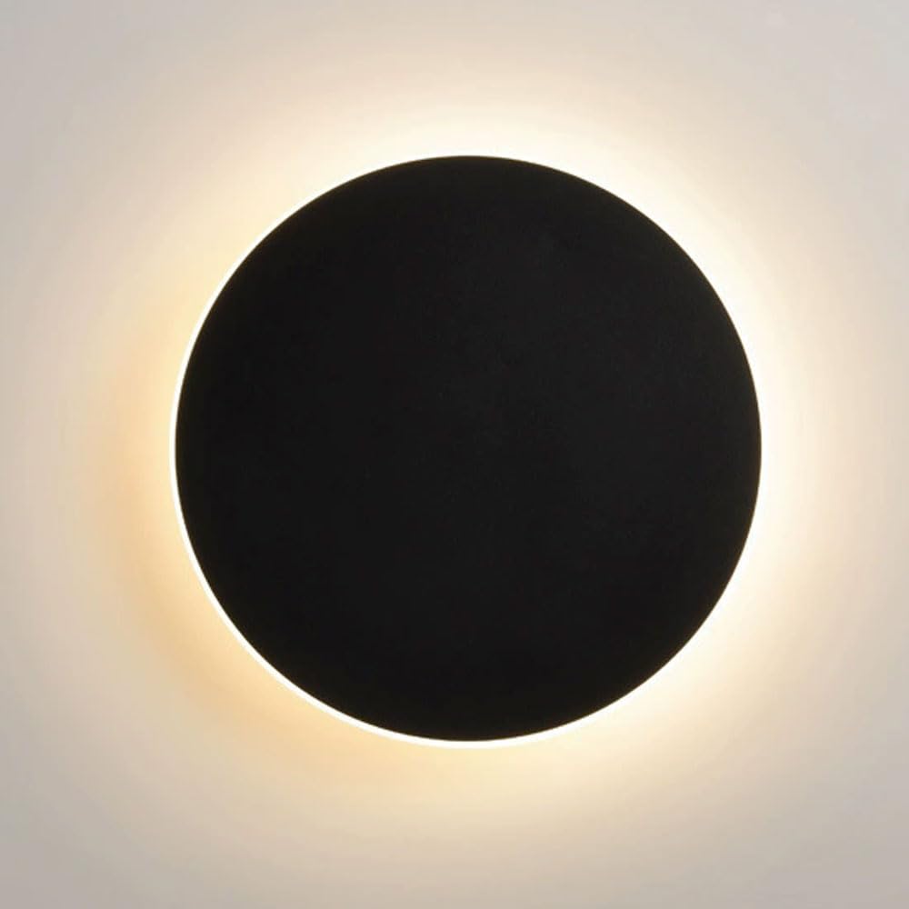 HEBXMF Modern Minimalist Wall Light, Black Round Wall Lamp, LED Warm Light Iron Wall Lamp, 11.8in Indoor Wall Sconce,Staircase Living Room Bedroom Decorative Lighting Fixtures