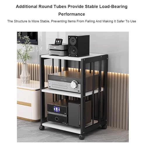Moderno estante de audio HiFi – Soporte multimedia ajustable de 2 niveles con ruedas – Consola de madera blanca móvil para almacenamiento de equipos de juegos y AV – Elegante solución de audio para el - imagen 6