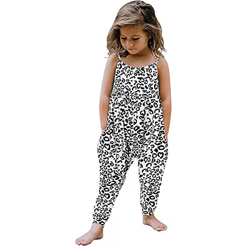 Xiaodriceee Toddler Baby Girl Floral Jumpsuit Outfits Kids Sleeveless Leopard Strap Romper Long Pants Overalls Summer Clothes(Black White Leopard, 5-6 Years) #TOP7