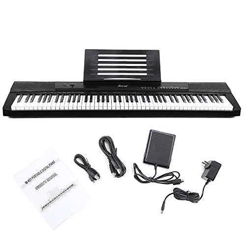 Image of Juarez JRK881 88-Key Digital Piano with Semi-Weighted Keys, Built-in Speakers, Sustain Pedal, USB & Aux Connectivity - Black