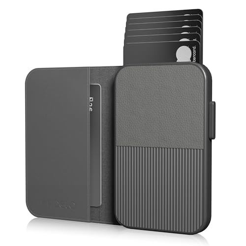 Fidelo Slim Fold Wallet for Men - RFID Blocking Minimalist Sliding Wallet - Push-Button Men's Wallets - Vegan Leather Card Holder - Can Hold 6 Cards - Comes in a Gift Box - 4.4x2.9x0.6 inches (Black)