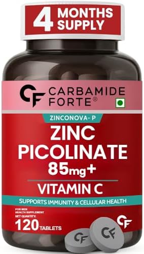 Carbamide Forte Zinc Picolinate with Vitamin C | Zinc Supplements for Men with 100% RDA Zinc | Immunity & Cellular Health Support – 120 Tablets
