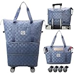 Travel Bag with Wheels,Expandable 55L Duffel Bags for Women,Foldable Rolling Duffle Bag with Wheels,Carry on Luggage,Gift for Men Women Suitcases(Blue)