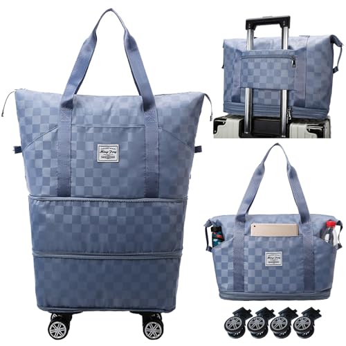 Travel Bag with Wheels,Expandable 55L Duffel Bags for Women,Foldable Rolling Duffle Bag with Wheels,Carry on Luggage,Gift for Men Women Suitcases(Blue) Travel Bag with Wheels,Expandable 55L Duffel Bags for Women,Foldable Rolling Duffle Bag with Wheels,Carry on Luggage,Gift for Men Women Suitcases(Blue)