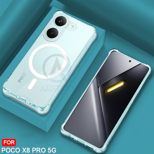 Image of AESTMO Clear Back Cover for Poco X8 Pro 5G | 360 Protection | Transparent Back Cover for Poco X8 Pro 5G (PC + TPU, Compatible with MagSafe Accessories, Transparent Bumper)