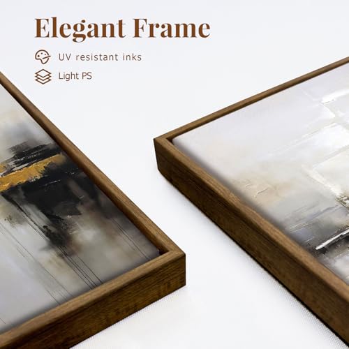 Image of Abstract Neutral Wall Art Black and Brown Grunge Framed Mid Century Modern Wabi Sabi Textured Canvas Painting Artwork for Living Room Bedroom Office- 3 Panels, 16x24 Inch, Ready to Hang